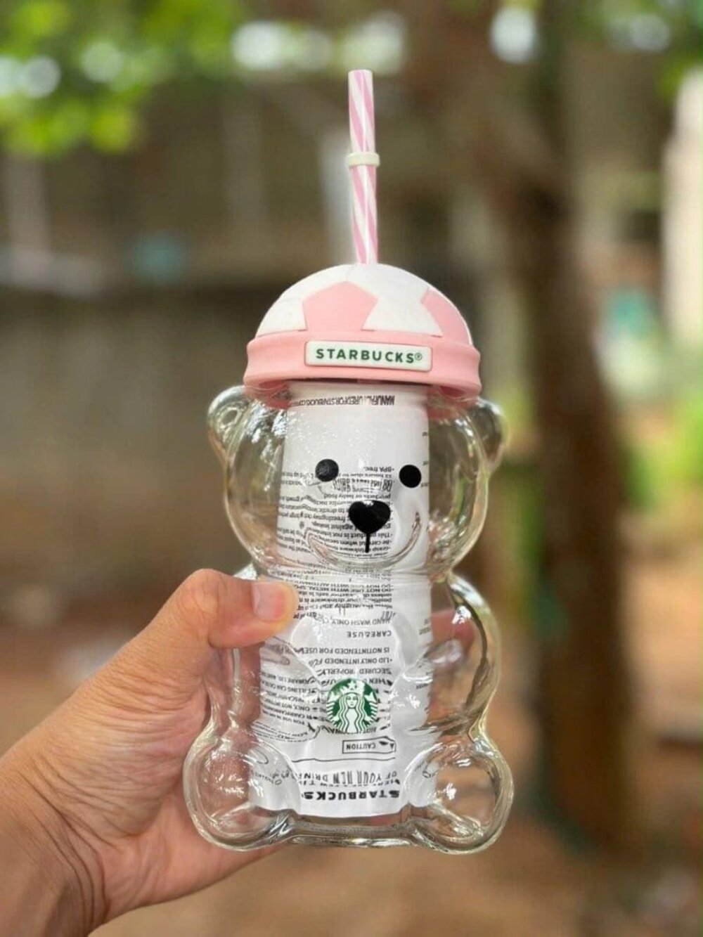 Starbucks Pink Bear Glass Tumbler Cup With Straw Reusable Drinkwarev